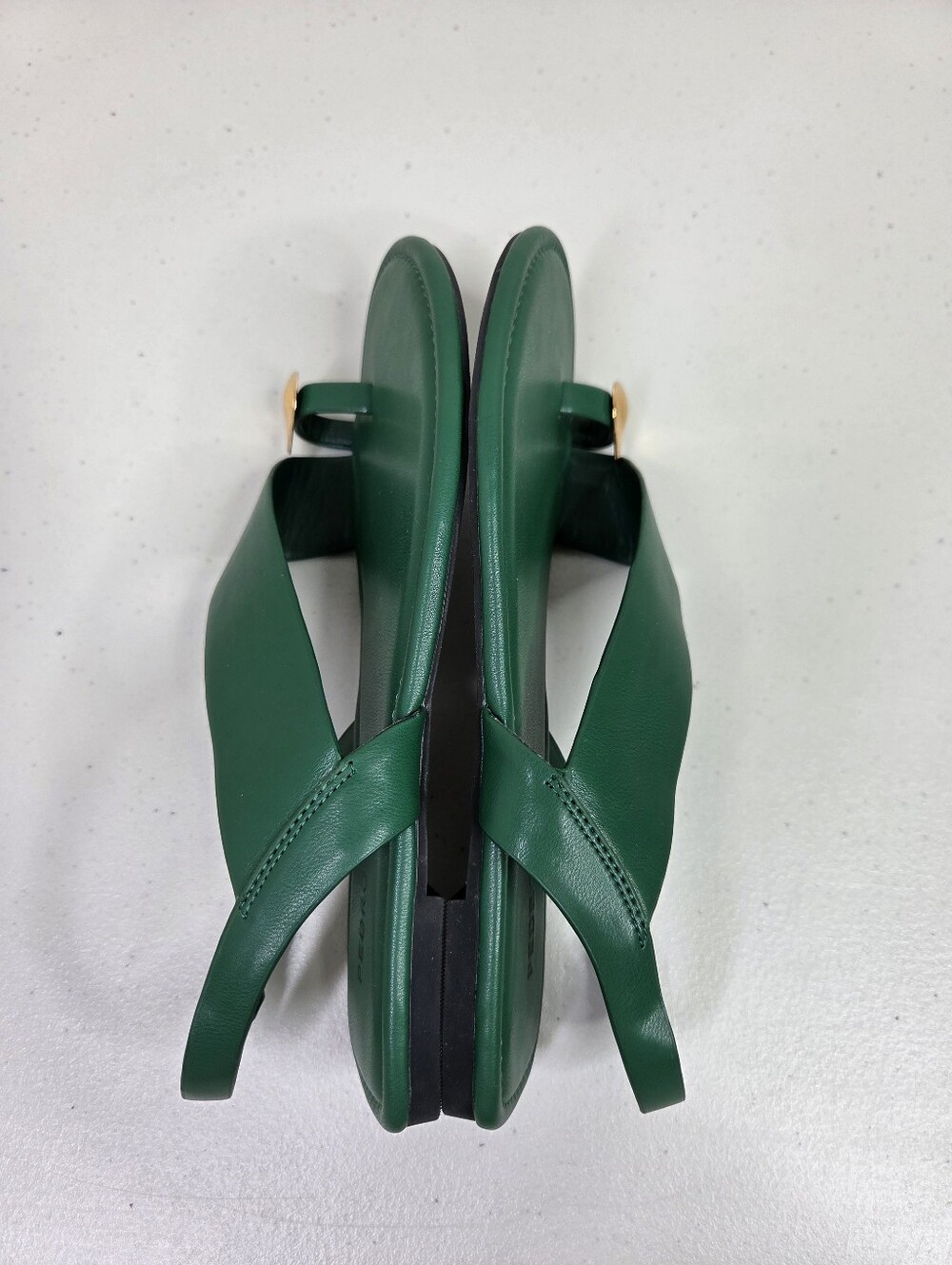 Pedro Alexis Green Leather Cross-Strap Slingback Sandals with Gold Accent Toe - Picture 12 of 16